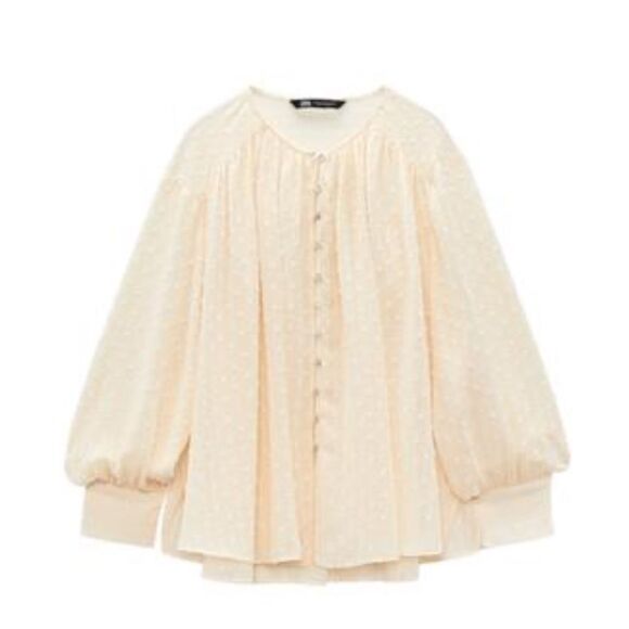 ZARA BOHO SWISS DOT BLOUSE - Picture 4 of 5